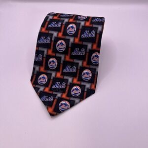 New York Mets MLB Men's NY Logo Silk Necktie Tie All Over Print Blue 3.75" x 58"